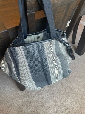 Stella McCartney Black and Gray Striped Canvas Tote
